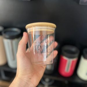 ماگ گود مورنینگ مشکی درب چوب بامبو واشر دار