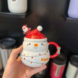 ماگ سفید کریسمسی طرح آدم برفی