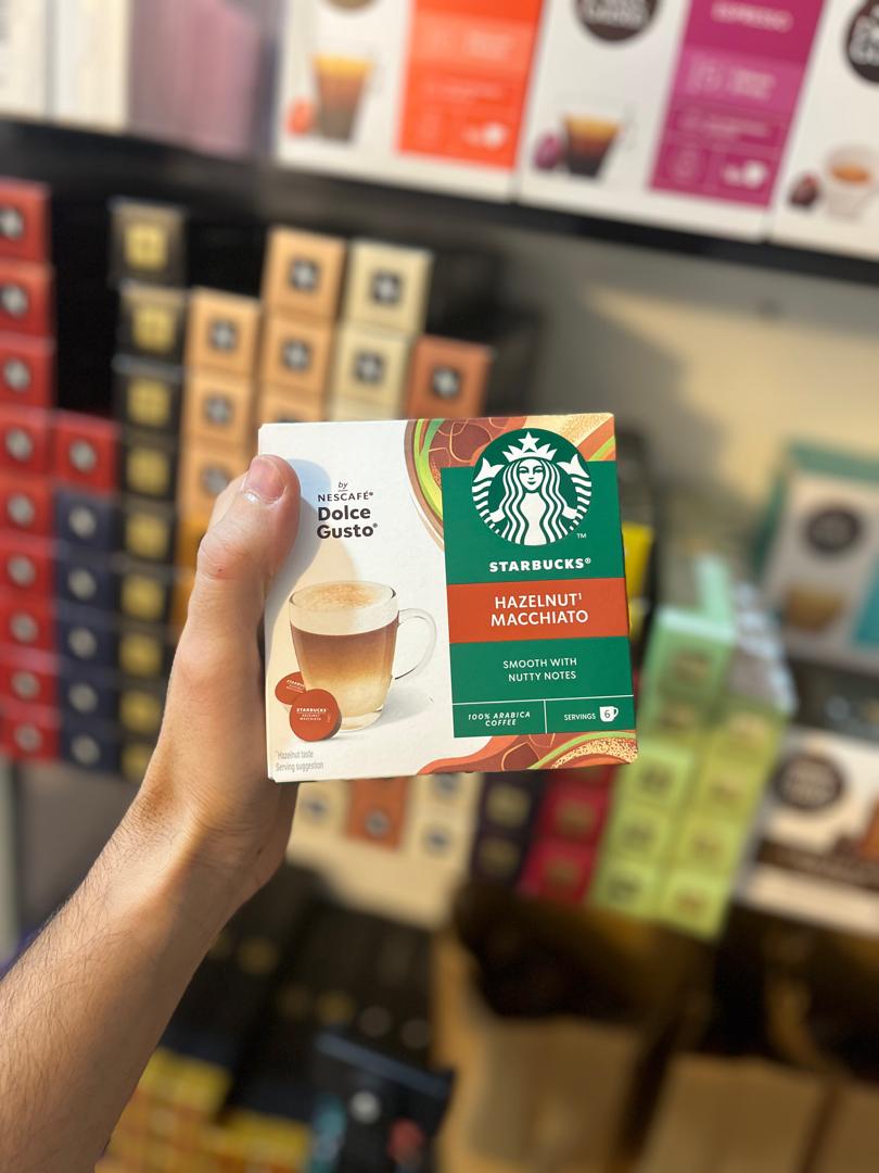 کپسول دولچه گوستو لاته ماکیاتو فندقی استارباکس کپسول دولچه گوستو لاته ماکیاتو فندقی استارباکس